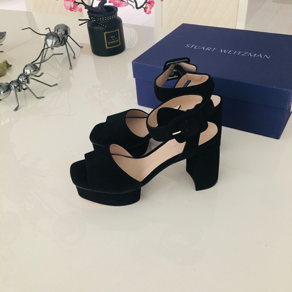 $520 Stuart Weitzman Women's NEWDEAL Platform Heeled Suede Sandal size 6…